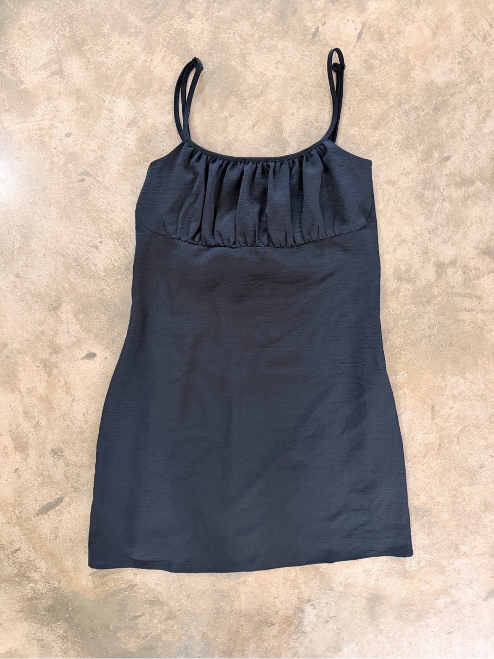 Aeropostale Black Ruffle Bust Mini Dress Adjustable Strap Size Medium